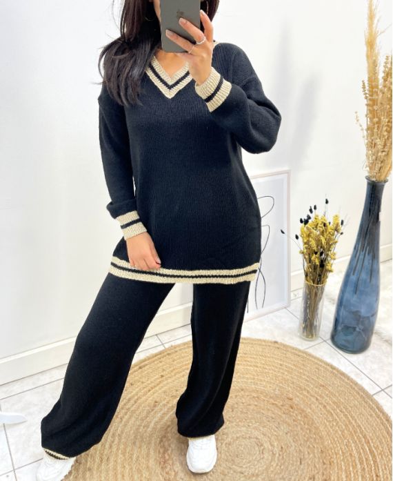 ENSEMBLE LUREX COL V PULLOVER + PANTALON