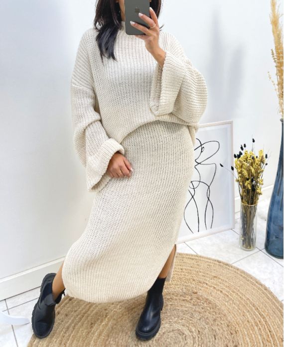 ENSEMBLE MAXI PULLOVER + JUPE MAILLE