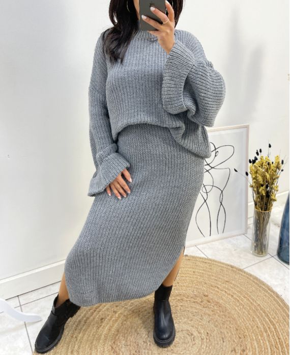 ENSEMBLE MAXI PULLOVER + JUPE MAILLE