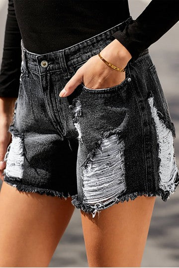 Short en denim noir taille haute