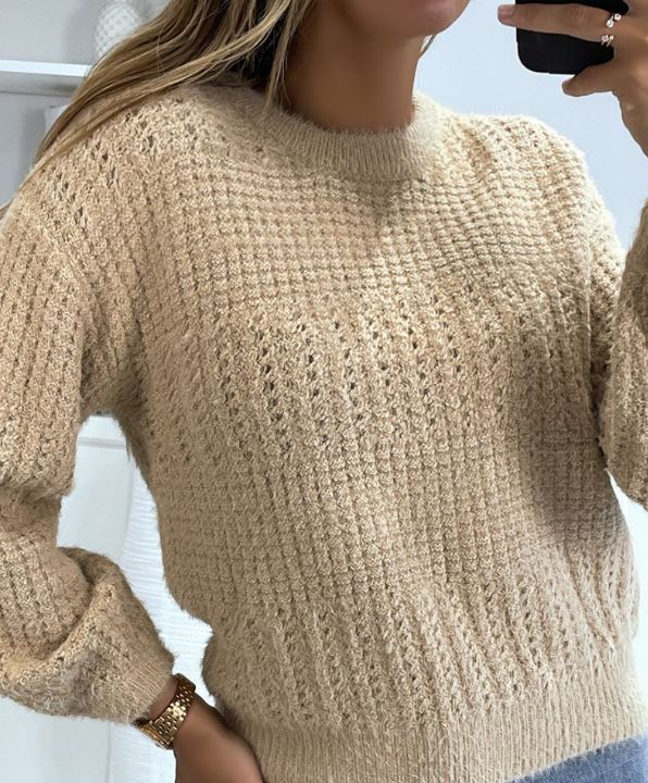 Pull beige à col rond