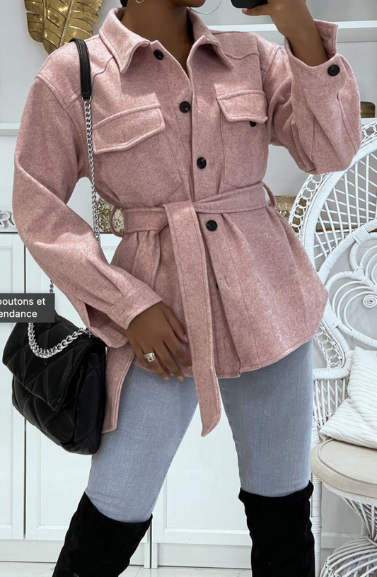 Veste rose mi-longue douce