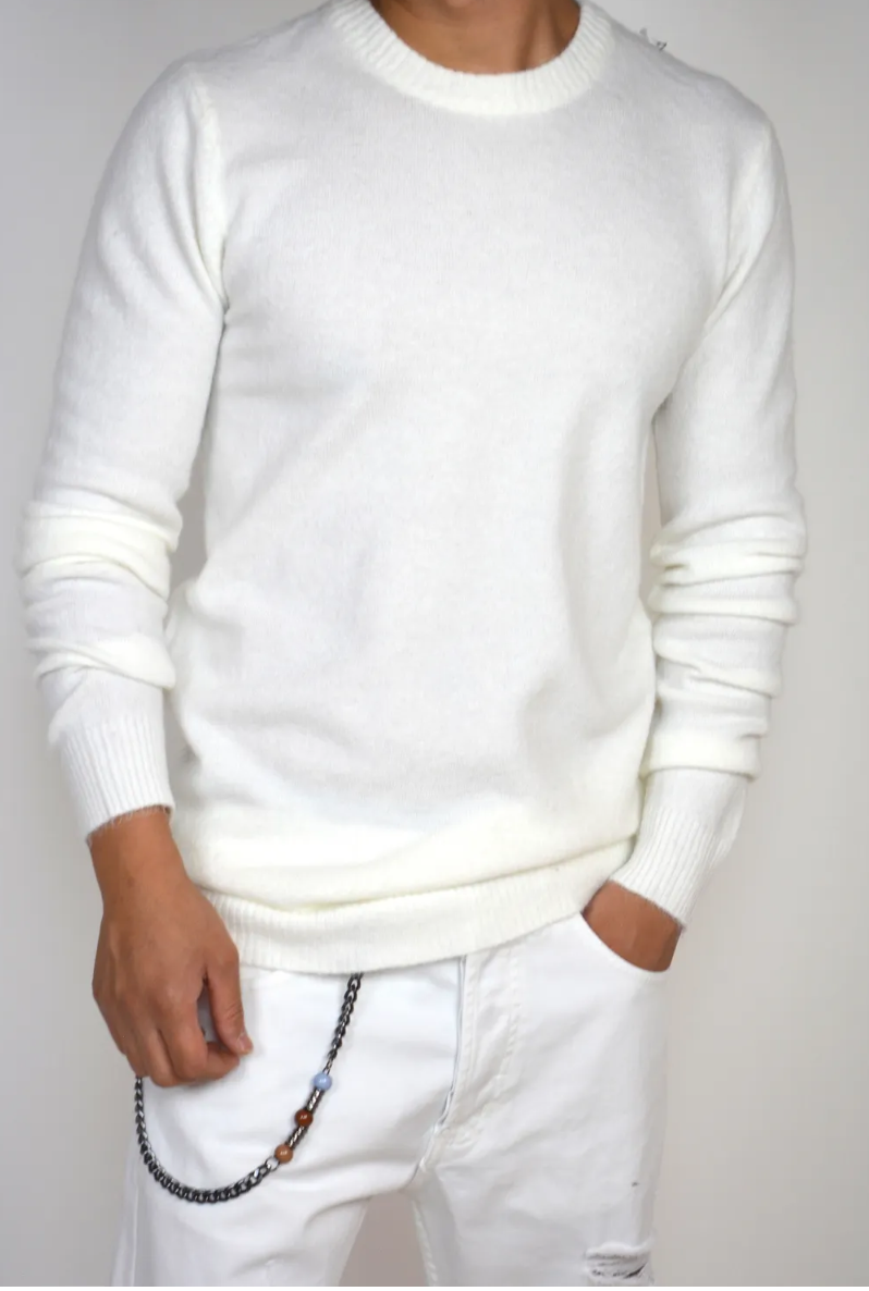 Pull col rond Blanc