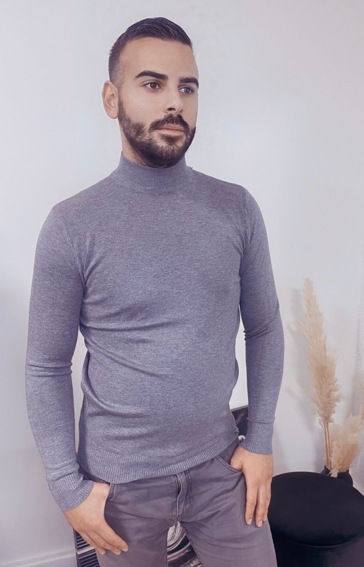 Pull col chaussette gris